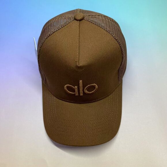 ALO Yoga Embroidered Trucker Hat Mesh Snapback Brown - Picture 1 of 5